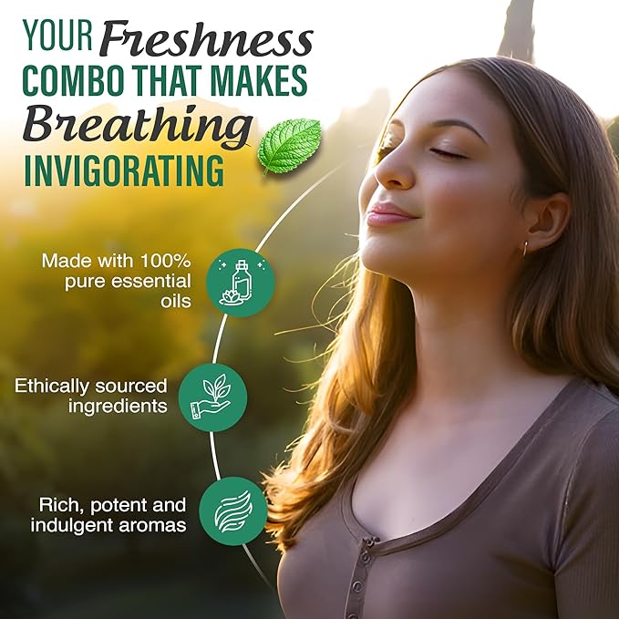 GuruNanda Breathe Essential Oil Set (Pack of 3 x 0.34 Fl Oz) - 100% Pure, Natural & Undiluted Diffuser Oils for Aromatherapy - Helps Support Clear Breathing - Suitable for Massages & DIY Recipes