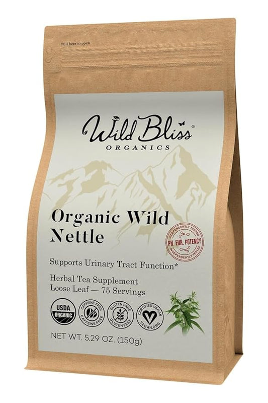 Organic Wild Stinging Nettle Leaf Tea - Caffeine Free Loose Leaf Herbal Tea - 5.3 Oz - 75 Servings