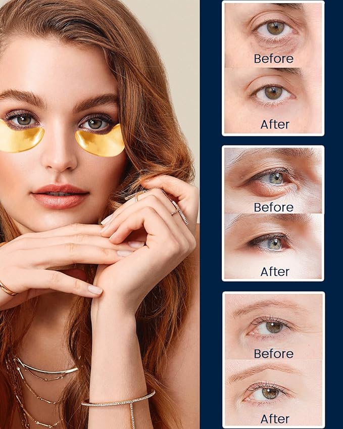 Caffeine Eye Cream and 24K Gold Eye Mask (20 pcs): Under Eye Serum for Dark Circles and Puffiness Eye Care Eye Serum Anti Aging with 360° Massage Ball Reduce Eye Bags, Wrinkles and Fine Lines