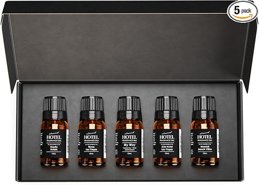 AirScent Hotel Diffuser Oil Gift Set - Inspired by The Most Popular 5-Star Hotel Scents - 10 mL, 0.34 fl oz Fragrance Oil Set - My Way, Westin, Wynn Las Vegas, Aria, Marriott Beach Villas