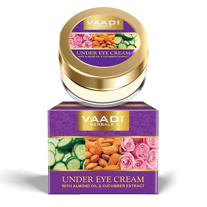 Vaadi herbals Natural Under Eye Cream - Almond Oil & Cucumber extract - Reduces the Appearance of Fine Lines and Wrinkles - Paraben Free - Sulfate Free - Unisex - All Skin Type - ( 30 GMS )