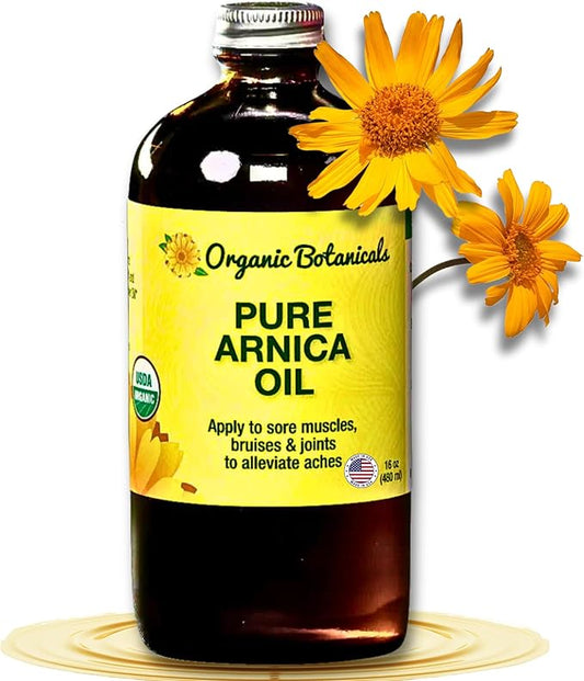 Arnica Oil - Pure Organic Muscle Discomfort Bottle - Organic Arnica Oil for Bruising and Swelling, Arnica Montana Oil for Muscle and Joint Discomfort, Arnica Massage Oil (16 oz)