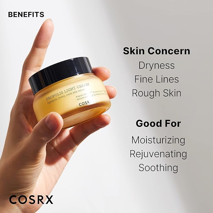 COSRX Full Fit Propolis Light Cream, 2.19 Fl.oz / 65ml, Propolis 64.5%, Hydrating Daily Day and Night Moisturiser, Korean Skin Care, Not Tested on Animals, Paraben Free