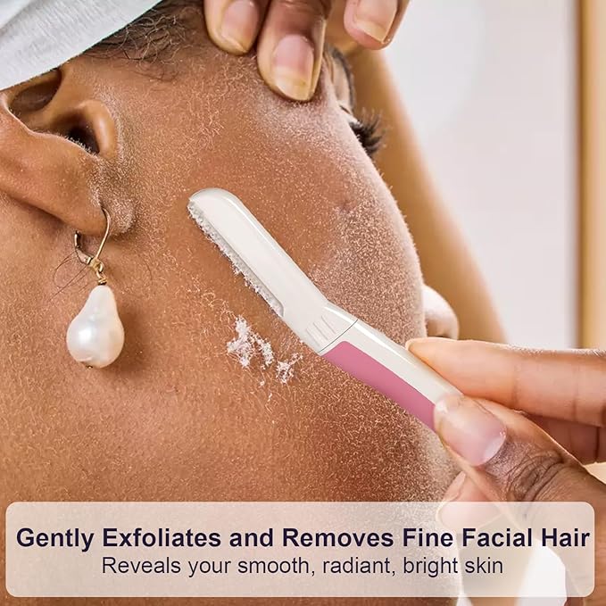 Face Razors for Women, Reusable Handle with 19 Microblades, Dermaplane Razor for Women Face, Eyebrow & Facial Razors, Peach Fuzz Remover, Gentle Exfoliating, for Sensitive Skin (Pearl Blush)