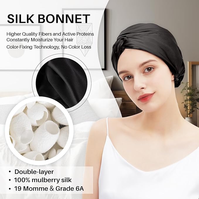Jade Gua Sha and Face Roller & Silk-Bonnet for Sleeping Women
