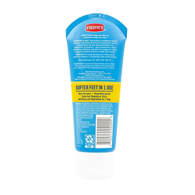 O'Keeffe's for Healthy Feet Intense Renewal Cream with Alpha Hydroxy Acid - 3 oz Tube (1 Pack) - Softens and Exfoliates Extremely Callused, Dry Feet