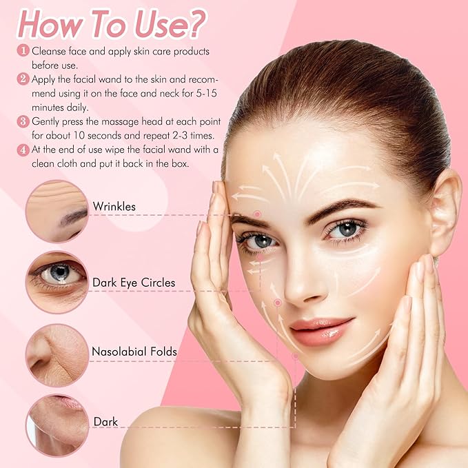 Red Light Therapy for Face,Facial Wand 4 in 1, Red Light Therapy Wand with Microcurrent, Face Lift Device for Face Massager to Reduce Wrinkles, Anti-Aging Facial Tools, USB Rechargeable (Pink