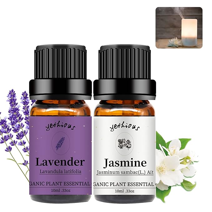 yethious Jasmine Lavender Essential Oil Set Organic Pure for Jasmine Essential Oil for Diffuser & Aromatherapy Lavender Oil Set