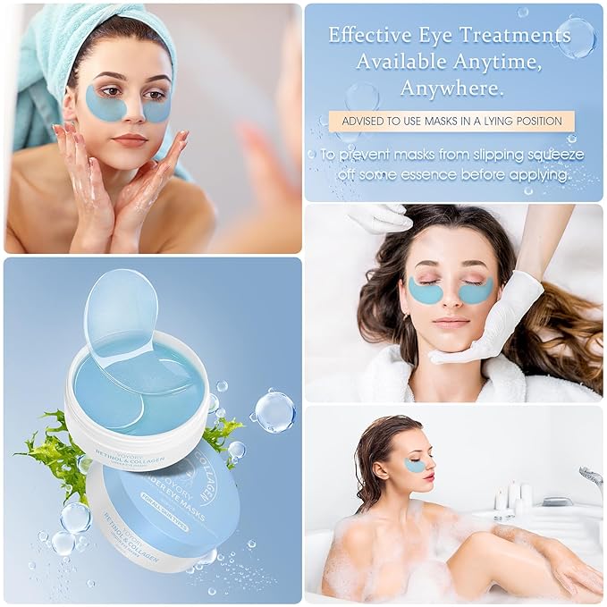 Hydrogel Under Eye Patches - Collagen & Hyaluronic Acid for Removing Eye bags, Puffiness, Dark Circles Smoothing Skin Care Treatment for Men/Women Morning/Night Routine (60 Pcs) Blue