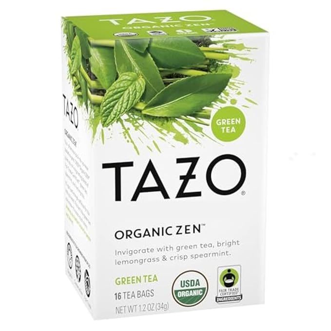 TAZO Organic Zen Green Tea, Caffeinated Tea with Refreshing Lemongrass & Spearmint, 16 Total Bags