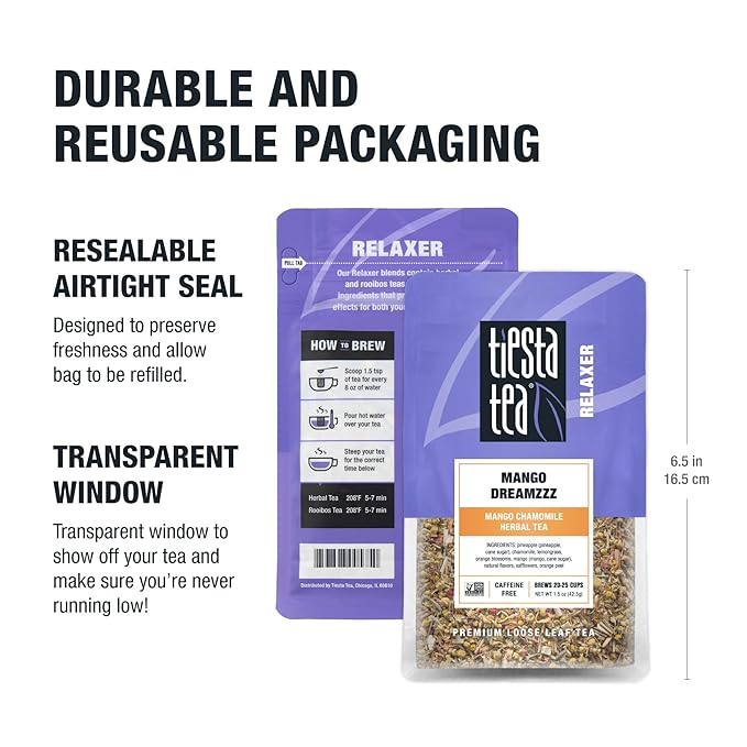 Tiesta Tea - Mango Dreamzzz Chamomile Herbal Tea with Chamomile & Lemongrass | Loose Leaf | Caffeine-Free Relaxing Blend | Brews Hot or Iced & Up to 25 Cups | 1.5oz Resealable Pouch