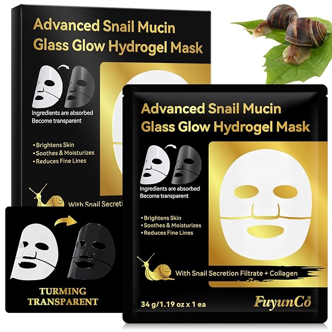 Advanced Snail Mucin Glass Glow Hydrogel Face Masks - 4pcs，Collagen Face Mask - Anti Aging and Moisturizing Face Masks Skincare,for Acne Marks, Anti-Aging, Firming Skin