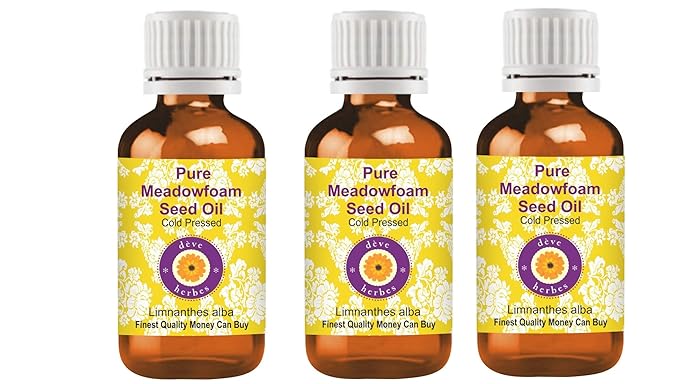 Deve Herbes Pure Meadowfoam Seed Oil (Limnanthes alba) Cold Pressed (Pack of three)100ml X 3 (10 oz)