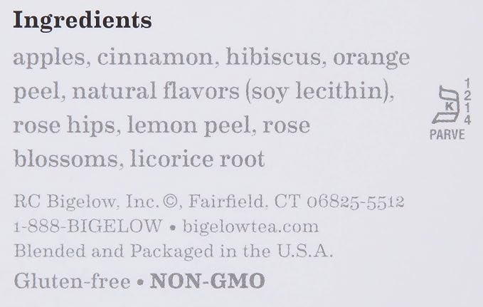 Bigelow Cinnamon Apple Herbal Tea Bags 28-Count Box (Pack of 3) Cinnamon Apple Hibiscus Flavored Herbal Tea Bags All Natural Non-GMO