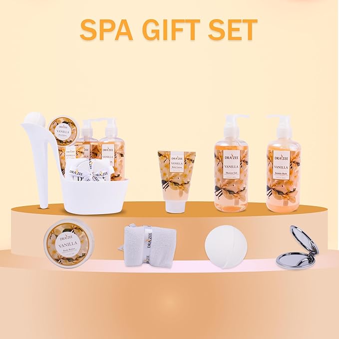 Draizee Mothers Day Gifts for Mom - Spa Gift Baskets for Women - 8 Pcs Luxury Vanilla Scented Heel Shoe Design Bath and Body Spa Set-Self Care Package for Women, Presents for Mom-Body Care Set for Her