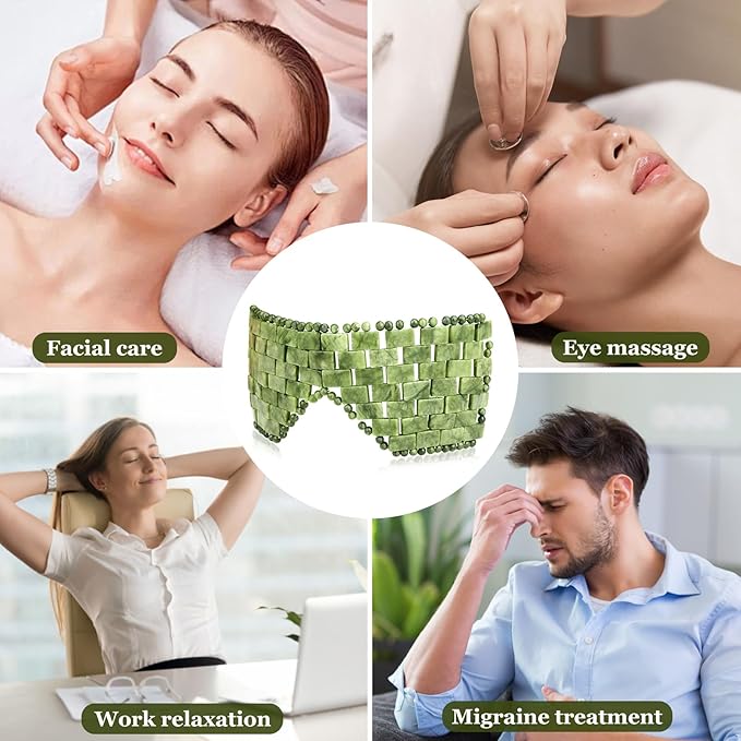 gemshan Jade Eye Mask Natural Green Jade Facial Maks for Relive Eliminate Puffiness