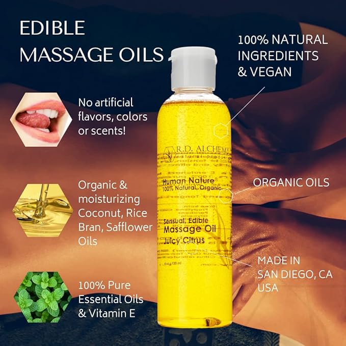 RD Alchemy - 100% Natural & Organic Edible Massage Oil with Organic Essential Oils. Sweet & Spicy Flavor: Spicy Vanilla - Vanilla and Cinnamon Oils!