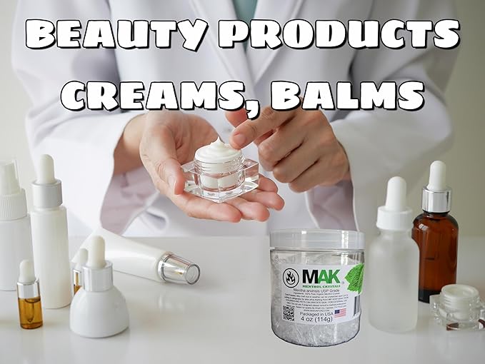 Mak Menthol Crystals 4 oz - Pure Organic 100% Natural - Menthol Crystals from Mint Crystal Mints Mentha Arvensis - Comes in a Jar for Long-Lasting Freshness