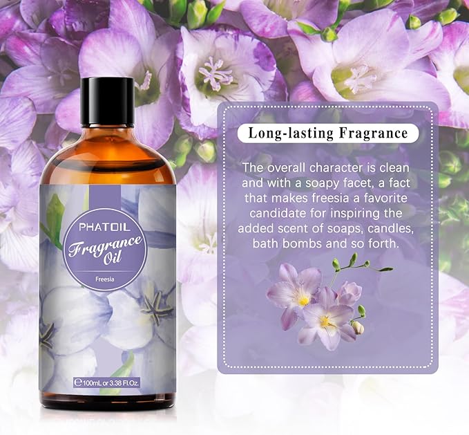 3.38FL.OZ Freesia Fragrance Oils for Aromatherapy, Essential Oils for Diffusers for Home, Perfect for Diffuser, DIY Candle and Soap Making, DIY Scented Products - 100ml