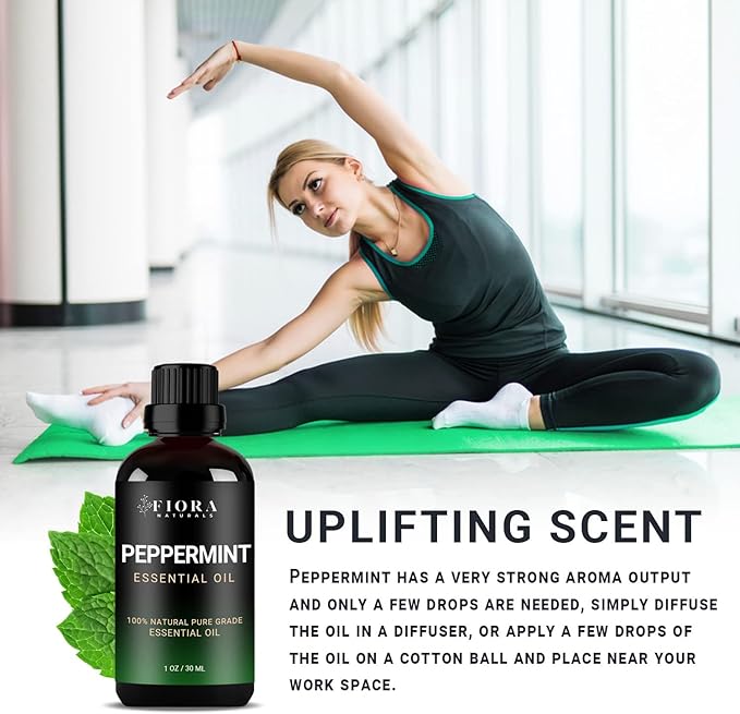 Peppermint Essential Oil by Fiora Naturals - 100% Pure Peppermint Oil for Hair Growth, Skin and Scalp Acne, Diffuser, DIY soap, and Candle Making. Pure Mentha Piperita Oil - 1 oz /30ml