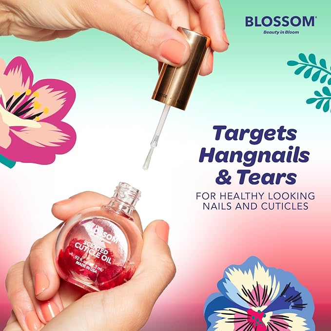 Blossom Hydrating, Moisturizing, Strengthening, Scented Cuticle Oil, Infused with Real Flowers, Made in USA, 2 Pack Bundle, Grape + Watermelon