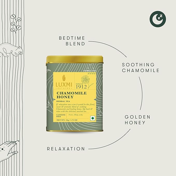 Luxmi Estates - Chamomile Honey Herbal Tea - 50g (25 Cups) | Certified Organic Tea | Caffeine-Free