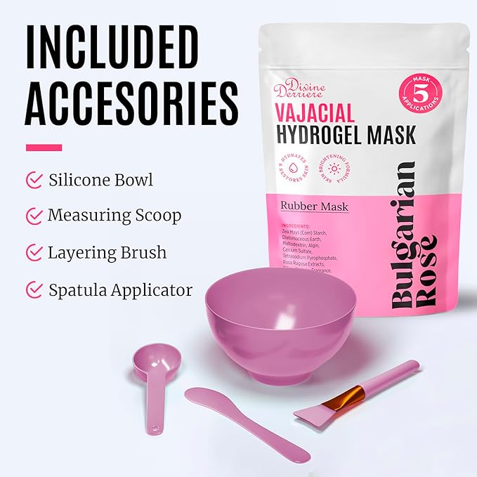 Divine Derriere Vajacial Hydrogel Mask - Premium Modeling Rubber Mask with Bulgarian Rose Petals, Deeply Purifying, & Super Hydrating Hydro jelly Sheet Masks, Peel-Off Jelly Mask Powder Kit