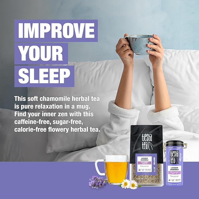 Tiesta Tea - Lavender Chamomile | Loose Leaf | Soft Chamomile Herbal Tea | Premium Non-Caffeinated Blend | Make Hot or Iced & Brews Up to 250 Cups | 8oz Bulk Pouch & 2oz Refillable Tin Combo