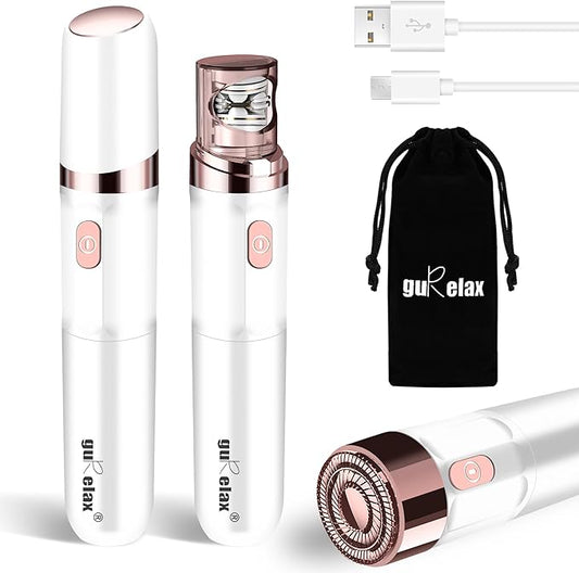 Hair Removal Epilator for Women, Gurelax Facial Epilator Hair Remover, Plucker for Face, Lip, 2-in-1 Epilation System, All Ages and Skin Types,with Brush, Pouch