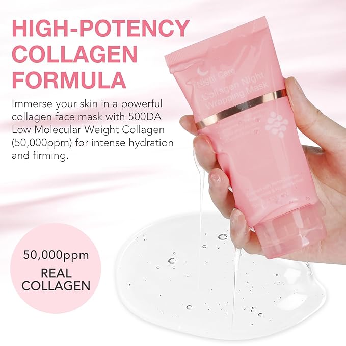 Collagen Overnight Wrapping Peel Off Facial Mask, Collagen Night Wrapping Mask, Collagen Deep Hydrating Anti Wrinkle Lifting Mask for All Skin Types,Firming&Elasticity Sleeping Mask (Brush Included)