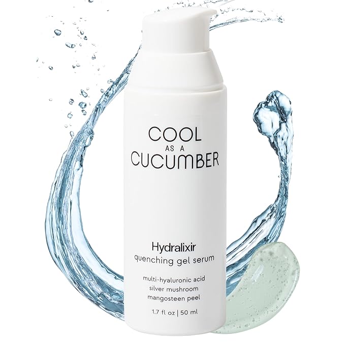 Cool as a Cucumber Hydralixir Face Serum, Hydrating Gel Facial Serum with Hyaluronic Acid, Beta Glucan, Aloe Vera, Intense Hydration, Vegan, Fragrance Free, Non Comedogenic, Oil Free, 1.7 FL Oz