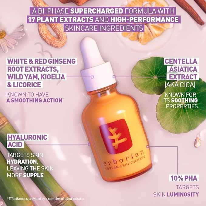 Erborian Multi-Perfecting Milky Night Serum, Skin Therapy, for Wrinkles & Fine Lines, Texture, Evenness, Visible Results after 1st Night - Hydrating with 10% PHA, Hyaluronic Acid- Korean Skincare