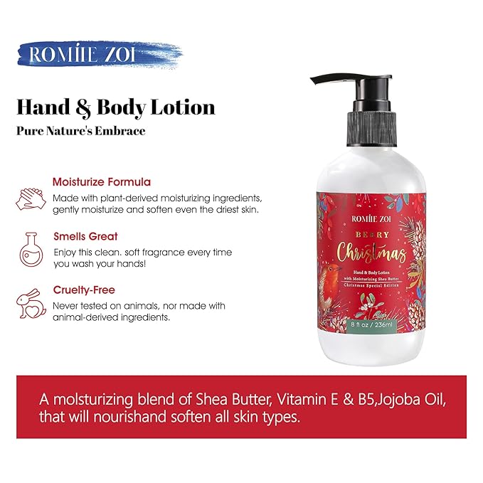 Christmas Hand & Body Lotion with Moisturizing Shea Butter - Berry Christmas- Infused with Holiday Floral Aroma - 236 ML / 8 FL OZ