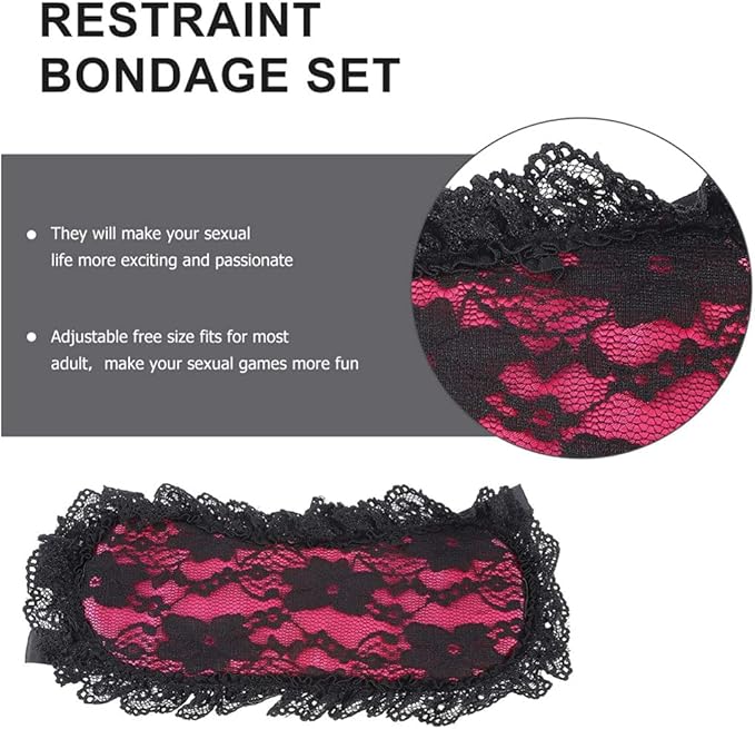 Soft Lace Eye Mask Party Ribbon Accessories, Eye Mask Comfortable Sleep Mask Can Be Adjusted to Shading Eyes, Travel,Home,Meditation,Shift Work (Rose Red)
