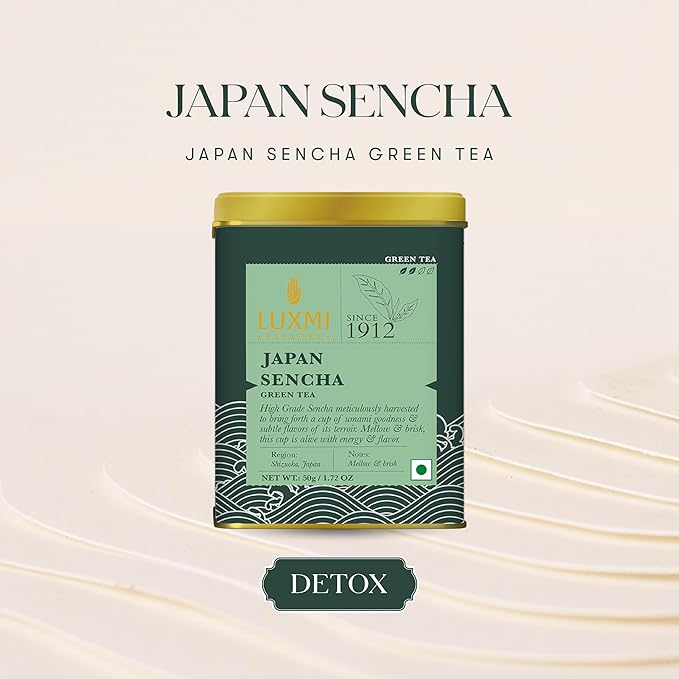 Luxmi Estates - Japanese Sencha Green Tea - 50g (25 cups) | Authentic Japanese Sencha Tea by First Leaves | Mild, Rich & Refreshing Premium Tea