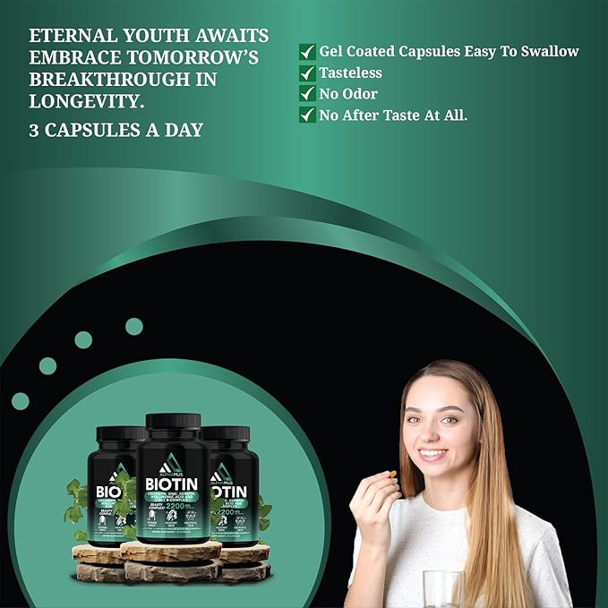 Biotin and Collagen Supplements with Keratin - Biotin 5000mcg Capsules for Hair Growth, Healthy Skin & Nails - Optimized Blend of Hyaluronic Acid & Vitamin-B Complex for Women & Men, 90 Capsules