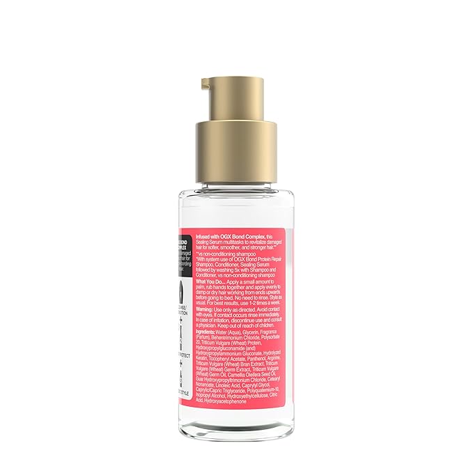 OGX Repair & Protect Bond Protein Repair Sealing Hair Serum, Sealing Hair Serum Helps Revitalize Damaged Hair for Softer, Smoother, & Stronger Hair, 1.7 fl. oz