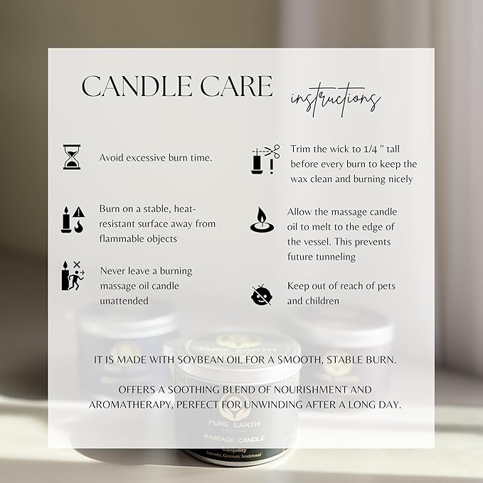 Tranquility Massage Candle - Valentines Gift, Skin Moisturizing Massage Oil Candles for Couples Date Night (160 Grams or 6 oz.) with Lavender, Geranium, Sandalwood - by PURE EARTH essentials
