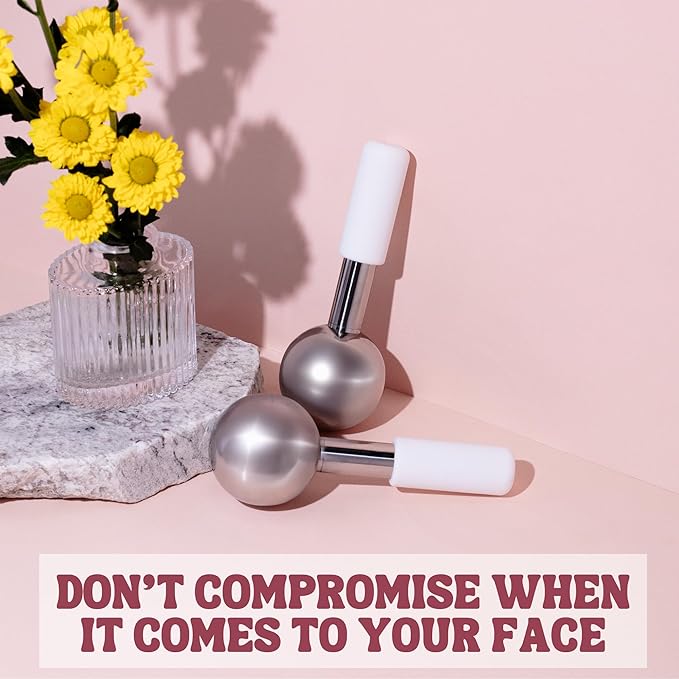 Ice Globes for Facials - 360 Rotating Unbreakable Steel Ice Globes with Carry Case - Professional Esthetician Supplies - Ice Roller for Face and Eyes - Ideal Skincare Tool (White)