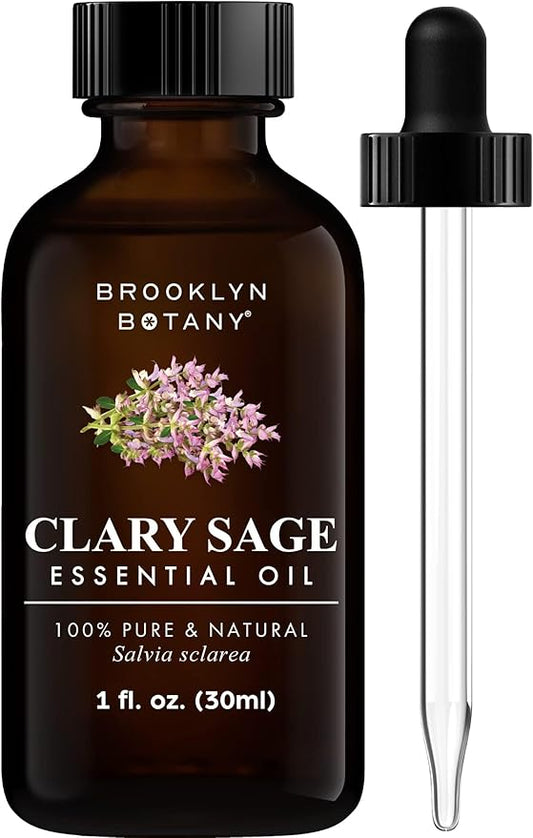 Brooklyn Botany Clary Sage Essential Oil – 100% Pure and Natural – Premium Grade Oil with Dropper - for Aromatherapy and Diffuser - 1 Fl Oz