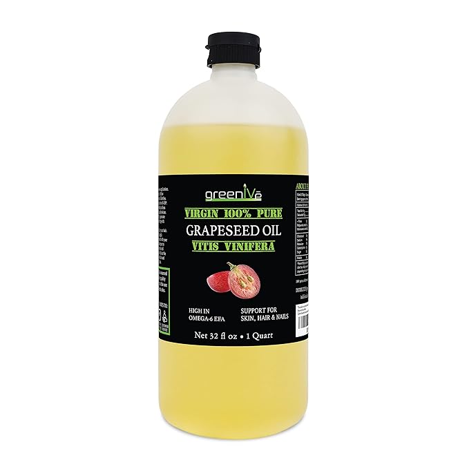 GreenIVe Grapeseed Oil Organically Grown 100% Pure Cold Pressed Light Flavor High Tempurature Cooking 32oz