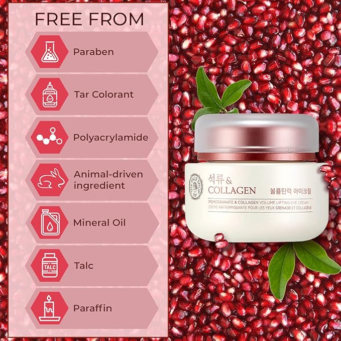 The Face Shop Pomegranate & Collagen Volume Lifting Eye Cream | Ultra-Light Eye Cream for Eye Skin Lifting, Firming & Brightening | Reduce Dark Circles | Deep Hydrating Under Eye Area, 1.69 Fl Oz