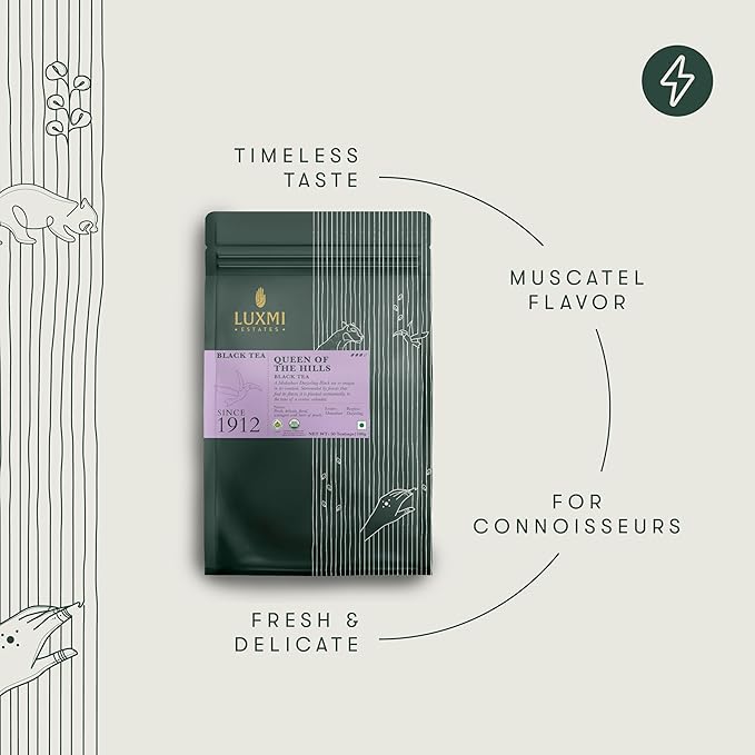 Luxmi Estates - Queen of the Hills - Organic Black Tea - 50 Tea Bags | Freshly Harvested Organic Makaibari Darjeeling Tea | Best Natural Flavor Tea The World Has To Offer