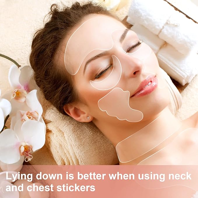 Patelai 22 Pcs Reusable Face and Forehead Wrinkles Patches Overnight Silicone Chest Neck Wrinkle Patches Pad Eyelid Lifter Strips for Face Forehead Neck Decollete Cheek Eye Pads Beauty