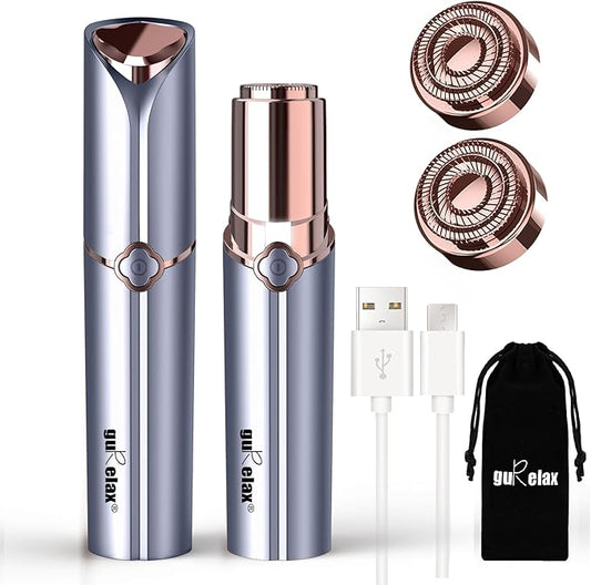 Facial Hair Remover for Women's Face Chin Lip Mustache Neck Armpit Peach Fuzz, Gurelax Electric Painless Hair Removal Device with 2 Replacement Heads