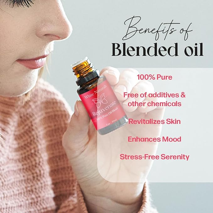 White Naturals Rejuvenating Essential Oil Blend – Energizing Aromatherapy Oil for Skin and Mind, 100% Pure & Natural Essential Oils for Relaxation, Focus & Mood Boost, 1oz