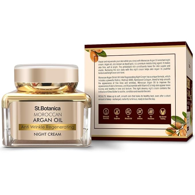 St. Botanica Moroccan Argan Oil Anti Wrinkle Regenerating Night Cream, 50G - Intense Nourishing & Renewal Overnight Regeneration Cream