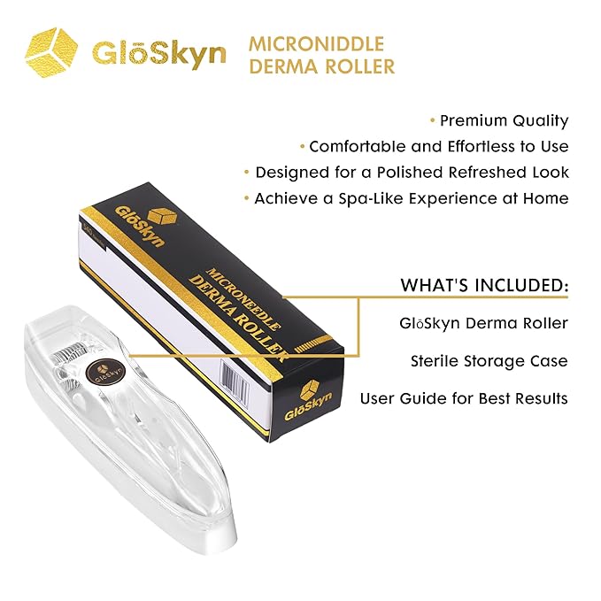 GlSkyn Derma Roller for Face, Scalp, and Beard - 0.25mm Microneedling Roller with 540 Titanium Microneedles