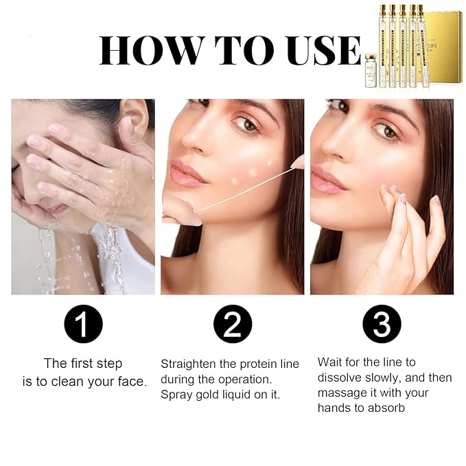 Protein Thread Lifting Set, Soluble Protein Thread and Nano Gold Essence Combination, Absorbable Collagen Thread for Face Lift, Reverse Collagen Serum for Face (With 1 x Protein Thread)