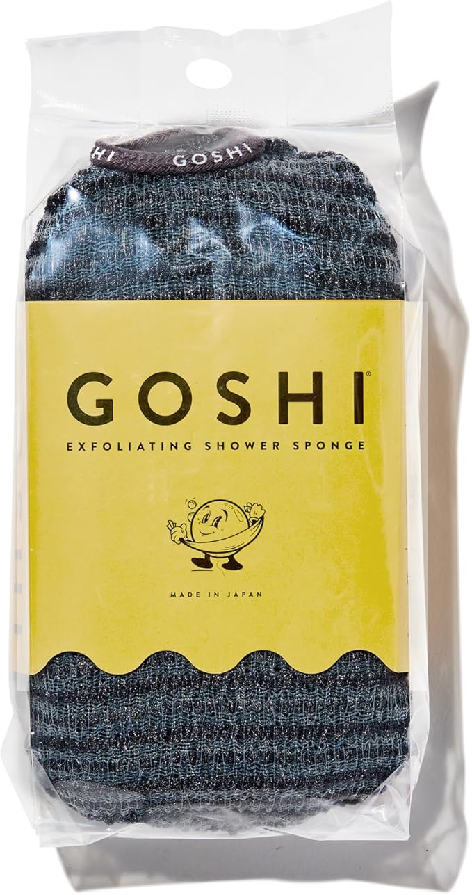 GOSHI Exfoliating Shower Sponge - Rip-Resistant, Rapid-Drying Exfoliating Bath Sponge for All Skin Types - Grey - Made in Japan